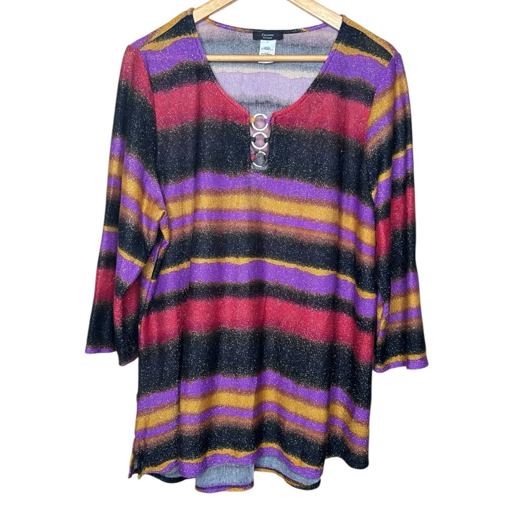 🩷 Cocomo Women 3X Halloween Colors Witchy 3 rings Front accent Sparkling Striped
